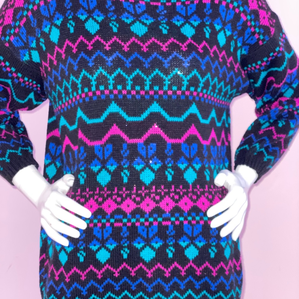 Vintage 80s Ski Sweater Croquet Club Pullover Nordic Print Crew Neck Ribbed